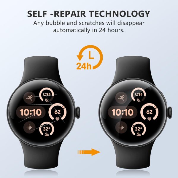 EGV 6 Pack for Google Pixel Watch 3 45MM Screen Protector, TPU Film [Self-Healing], Anti-Scratch, Ultra-Thin for Pixel Watch 3 Screen Protector - Image 5
