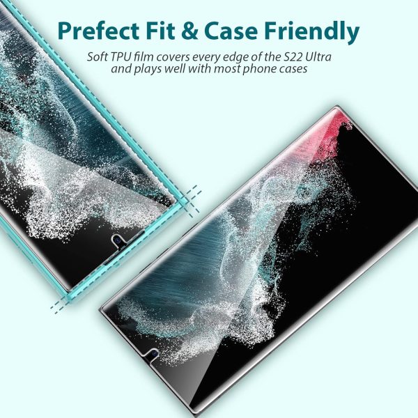 LK 3 Pack Screen Protectors Compatible with Samsung Galaxy S22 Ultra 5G 6.8 Inch Protective Film, TPU, Compatible with Mobile Phone Case, Bubble-Free, Fingerprint ID Supported - Image 3
