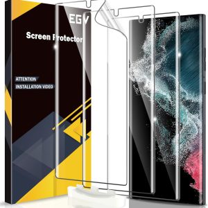 LK 3 Pack Screen Protectors Compatible with Samsung Galaxy S22 Ultra 5G 6.8 Inch Protective Film, TPU, Compatible with Mobile Phone Case, Bubble-Free, Fingerprint ID Supported