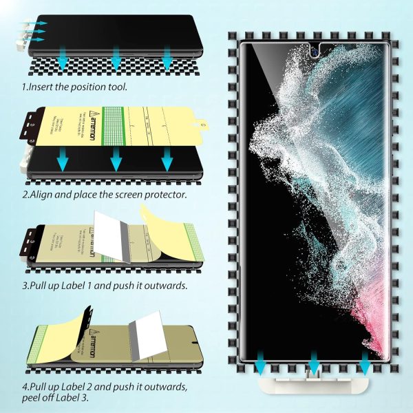LK 3 Pack Screen Protectors Compatible with Samsung Galaxy S22 Ultra 5G 6.8 Inch Protective Film, TPU, Compatible with Mobile Phone Case, Bubble-Free, Fingerprint ID Supported - Image 2