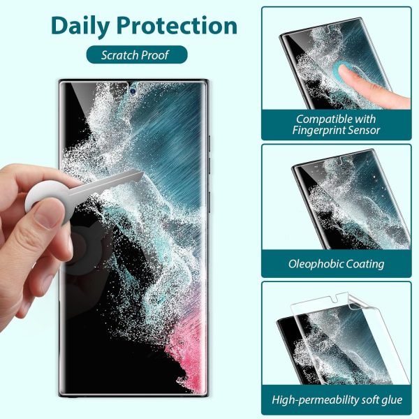 LK 3 Pack Screen Protectors Compatible with Samsung Galaxy S22 Ultra 5G 6.8 Inch Protective Film, TPU, Compatible with Mobile Phone Case, Bubble-Free, Fingerprint ID Supported - Image 7