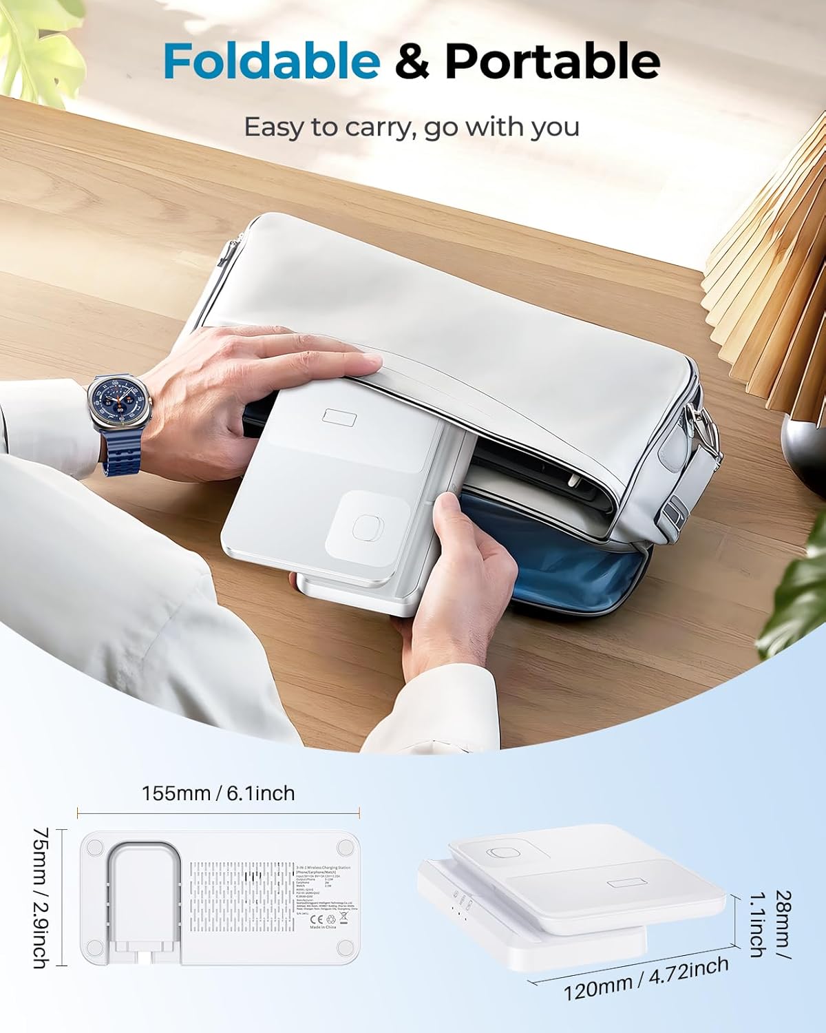 EGV Induktive Ladestation für Samsung – 3-in-1 Wireless Charger kompatibel mit Galaxy S25 Ultra/S24/S23, Z Fold/Flip 7/6, Buds, Abnehmbares Ladegerät für Galaxy Watch Ultra/8/7, Kein Adapter, Weiß - Image 5