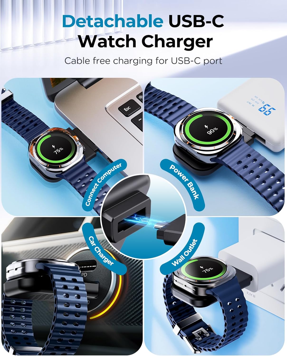 EGV Wireless Charger for Samsung – 3 in 1 Wireless Charging Station for Galaxy S25 Ultra S24 S23, Z Fold Flip 7/6, Detachable Watch Charger for Galaxy Ultra 8/7, Foldable, No Adapter, White - Image 5