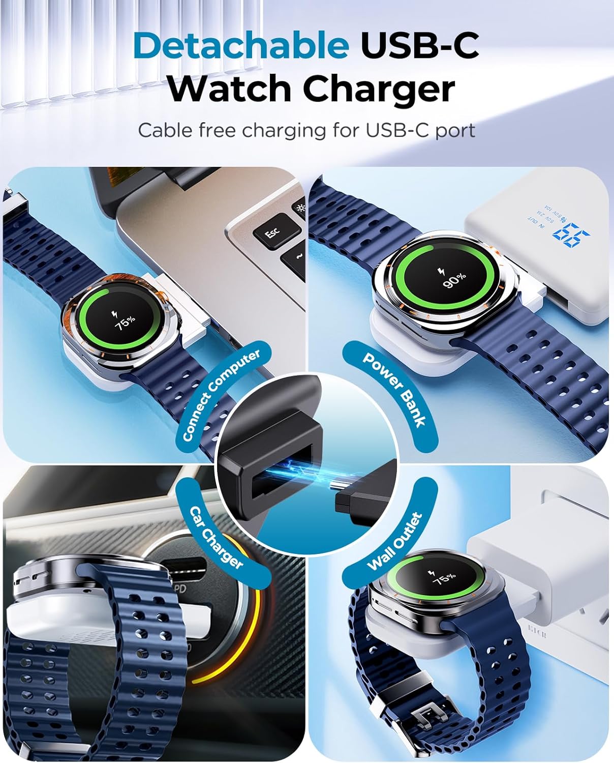 EGV Wireless Charger for Samsung – 3 in 1 Wireless Charging Station for Galaxy S25 Ultra S24 S23, Z Fold Flip 7/6, Detachable Watch Charger for Galaxy Ultra 8/7, Foldable, No Adapter, White - Image 3